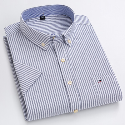 100% kokvilnas vasaras vīriešu Oksfordas krekli ar īsām piedurknēm rūtaini mīksta, regulāra piegriezuma formāla kleita krekls sociālā blūze vīriešu apģērbi, izmērs 7X