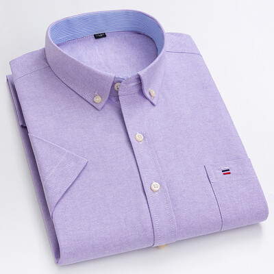 100% kokvilnas vasaras vīriešu Oksfordas krekli ar īsām piedurknēm rūtaini mīksta, regulāra piegriezuma formāla kleita krekls sociālā blūze vīriešu apģērbi, izmērs 7X