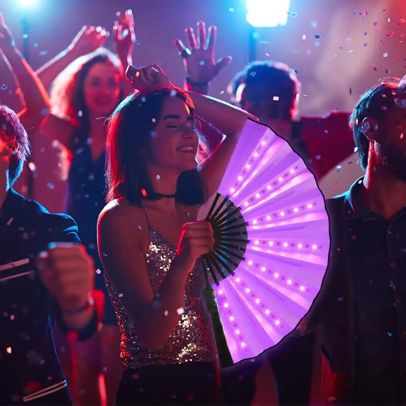 Neona apgaismojuma stienis, salokāms ar roku ventilators, deju priekšnesums Gaismas LED ventilatori kvēlojošs kung fu ķīniešu bambusa ventilators koncertu atbalsta rekvizīti