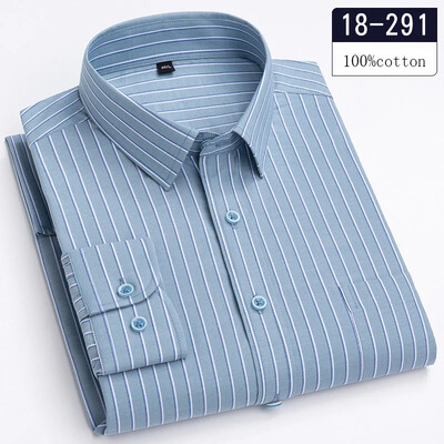 Jaunums kreklā 100% kokvilnas krekli ar garām piedurknēm vīriešiem slaids piegriezums vienkrāsains krekls plāns rūtains svītrains tops modes elegants biroja apģērbs