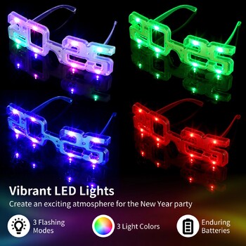 12Pcs 2025 Light Up Glasses 2025 LED Party Glasses Neon Party Eyewear 3 Λειτουργίες που αναβοσβήνουν για εορτασμούς αποφοίτησης Πρωτοχρονιάς