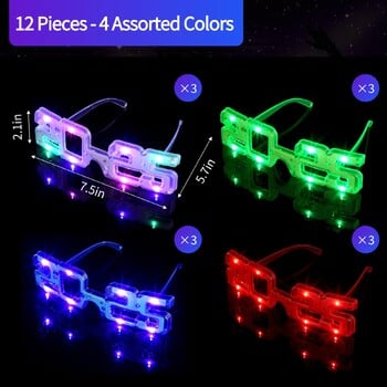 12Pcs 2025 Light Up Glasses 2025 LED Party Glasses Neon Party Eyewear 3 Λειτουργίες που αναβοσβήνουν για εορτασμούς αποφοίτησης Πρωτοχρονιάς