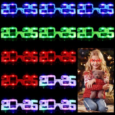 12Pcs 2025 Light Up Glasses 2025 LED Party Glasses Neon Party Eyewear 3 Λειτουργίες που αναβοσβήνουν για εορτασμούς αποφοίτησης Πρωτοχρονιάς