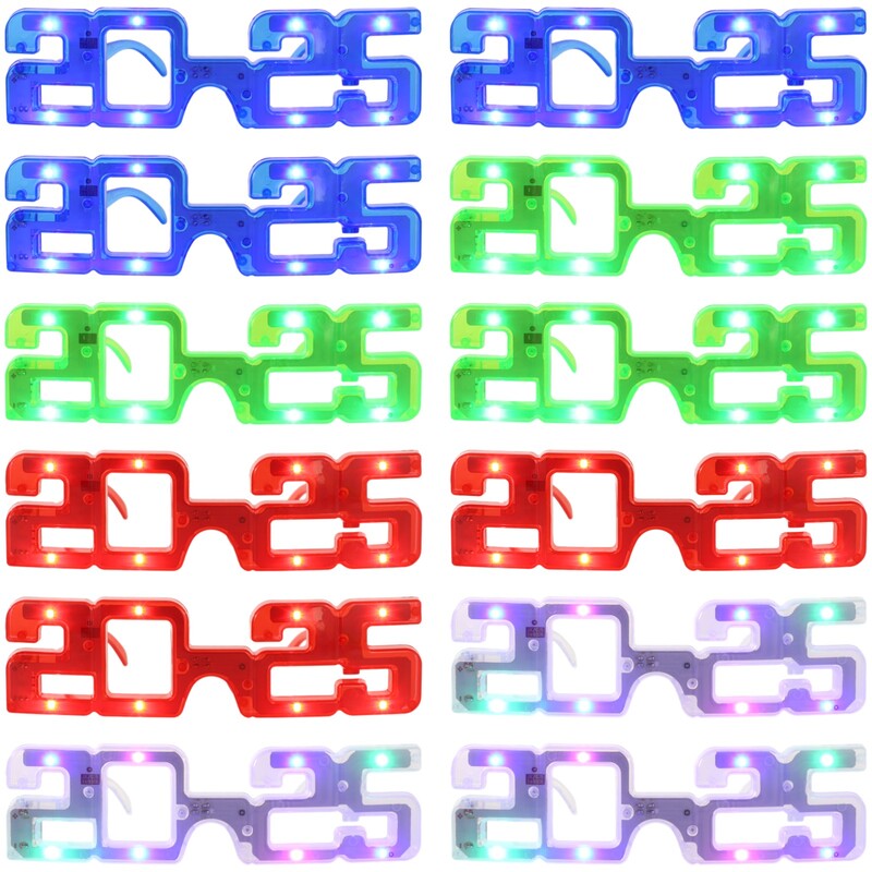 12 gab. 2025. gada apgaismojuma brilles 2025. gada LED ballīšu brilles Neona ballīšu brilles 3 mirgošanas režīmi Jaungada izlaiduma svinībām