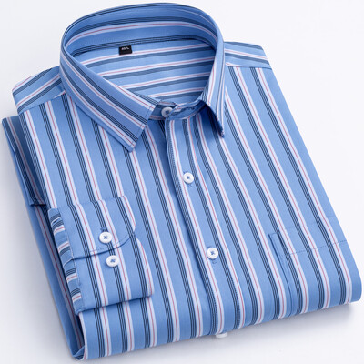 Ανδρικό, ευέλικτο, μαλακό μοντάλ βαμβακερό καρό πουκάμισο, μακρυμάνικο, άνετο ριγέ καρό πουκάμισο με κουμπιά