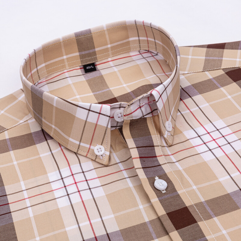 Ανδρικό, ευέλικτο, μαλακό μοντάλ βαμβακερό καρό πουκάμισο, μακρυμάνικο, άνετο ριγέ καρό πουκάμισο με κουμπιά