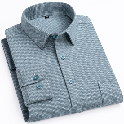 Vīriešu flaneļa garām piedurknēm augstākās kvalitātes smags kokvilnas krekls Anglijas stila ikdienišķs standarta piegriezuma rūtaini svītraini biezi, mīksti matēti krekli