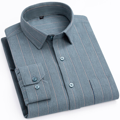 Vīriešu flaneļa garām piedurknēm augstākās kvalitātes smags kokvilnas krekls Anglijas stila ikdienišķs standarta piegriezuma rūtaini svītraini biezi, mīksti matēti krekli