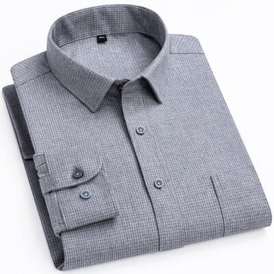 Vīriešu flaneļa garām piedurknēm augstākās kvalitātes smags kokvilnas krekls Anglijas stila ikdienišķs standarta piegriezuma rūtaini svītraini biezi, mīksti matēti krekli