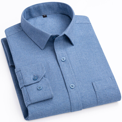 Vīriešu flaneļa garām piedurknēm augstākās kvalitātes smags kokvilnas krekls Anglijas stila ikdienišķs standarta piegriezuma rūtaini svītraini biezi, mīksti matēti krekli