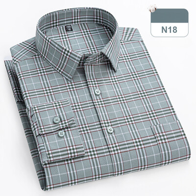 plius dydis 14xl 100% medvilniniai marškiniai ilgomis rankovėmis vyrams ploni, formalūs paprasti marškiniai minkšti languoti dryžuoti viršutiniai biuro elegantiški drabužiai