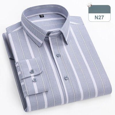 plius dydis 14xl 100% medvilniniai marškiniai ilgomis rankovėmis vyrams ploni, formalūs paprasti marškiniai minkšti languoti dryžuoti viršutiniai biuro elegantiški drabužiai
