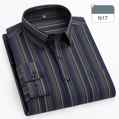 plius dydis 14xl 100% medvilniniai marškiniai ilgomis rankovėmis vyrams ploni, formalūs paprasti marškiniai minkšti languoti dryžuoti viršutiniai biuro elegantiški drabužiai