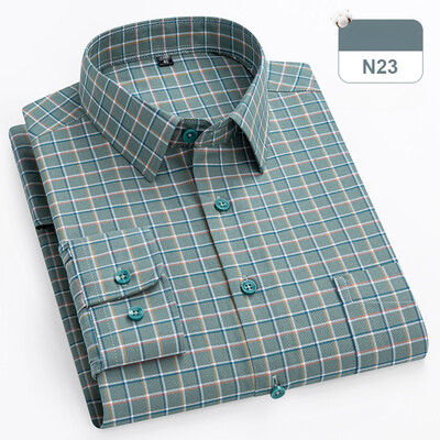 plius dydis 14xl 100% medvilniniai marškiniai ilgomis rankovėmis vyrams ploni, formalūs paprasti marškiniai minkšti languoti dryžuoti viršutiniai biuro elegantiški drabužiai