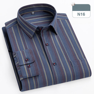 plius dydis 14xl 100% medvilniniai marškiniai ilgomis rankovėmis vyrams ploni, formalūs paprasti marškiniai minkšti languoti dryžuoti viršutiniai biuro elegantiški drabužiai