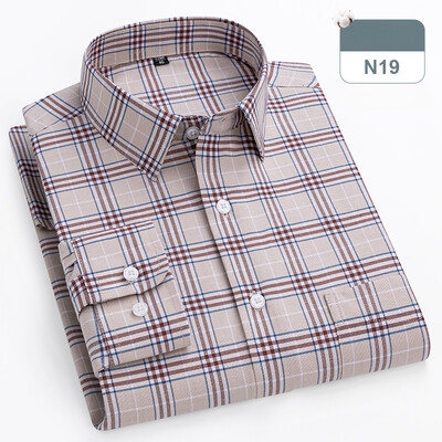 plius dydis 14xl 100% medvilniniai marškiniai ilgomis rankovėmis vyrams ploni, formalūs paprasti marškiniai minkšti languoti dryžuoti viršutiniai biuro elegantiški drabužiai