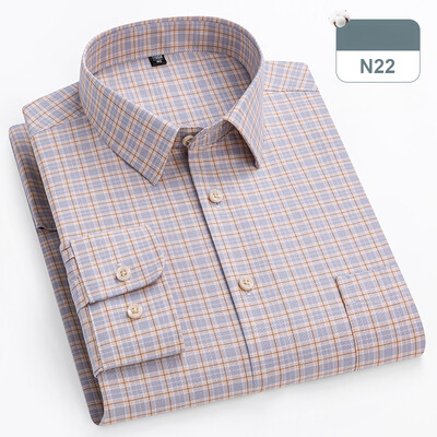 plius dydis 14xl 100% medvilniniai marškiniai ilgomis rankovėmis vyrams ploni, formalūs paprasti marškiniai minkšti languoti dryžuoti viršutiniai biuro elegantiški drabužiai