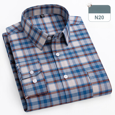 plius dydis 14xl 100% medvilniniai marškiniai ilgomis rankovėmis vyrams ploni, formalūs paprasti marškiniai minkšti languoti dryžuoti viršutiniai biuro elegantiški drabužiai