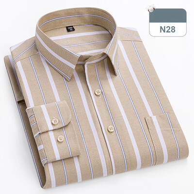 plius dydis 14xl 100% medvilniniai marškiniai ilgomis rankovėmis vyrams ploni, formalūs paprasti marškiniai minkšti languoti dryžuoti viršutiniai biuro elegantiški drabužiai