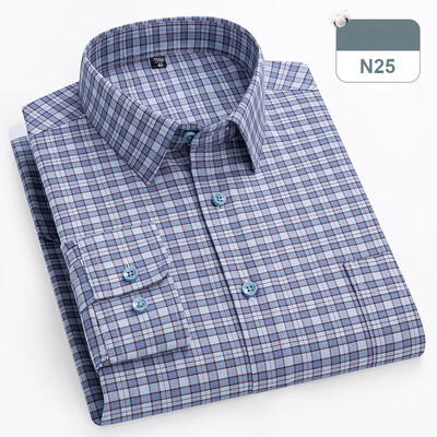 plius dydis 14xl 100% medvilniniai marškiniai ilgomis rankovėmis vyrams ploni, formalūs paprasti marškiniai minkšti languoti dryžuoti viršutiniai biuro elegantiški drabužiai