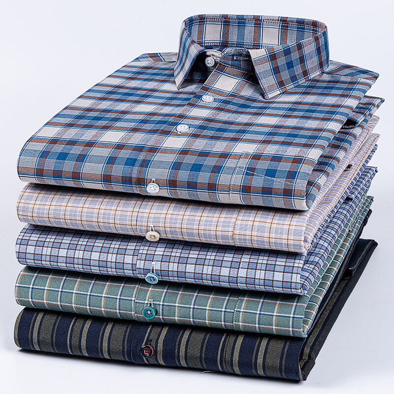 plus izmērs 14xl 100% kokvilnas krekli ar garām piedurknēm vīriešiem slim fit formāls vienkāršs krekls mīksts rūtains svītrains tops biroja elegants apģērbs