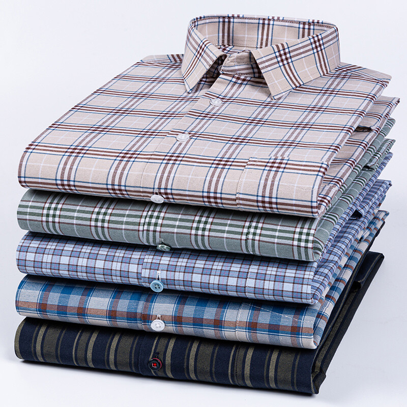 plus izmērs 14xl 100% kokvilnas krekli ar garām piedurknēm vīriešiem slim fit formāls vienkāršs krekls mīksts rūtains svītrains tops biroja elegants apģērbs