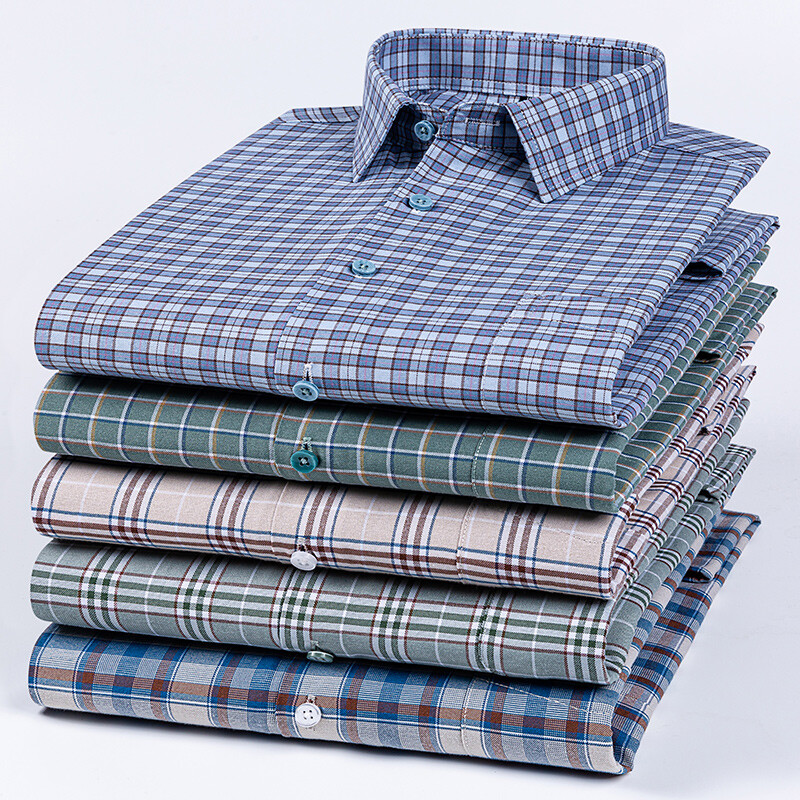 plus izmērs 14xl 100% kokvilnas krekli ar garām piedurknēm vīriešiem slim fit formāls vienkāršs krekls mīksts rūtains svītrains tops biroja elegants apģērbs