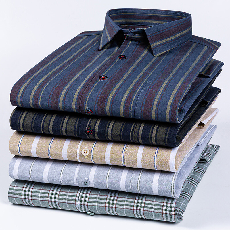 plus izmērs 14xl 100% kokvilnas krekli ar garām piedurknēm vīriešiem slim fit formāls vienkāršs krekls mīksts rūtains svītrains tops biroja elegants apģērbs