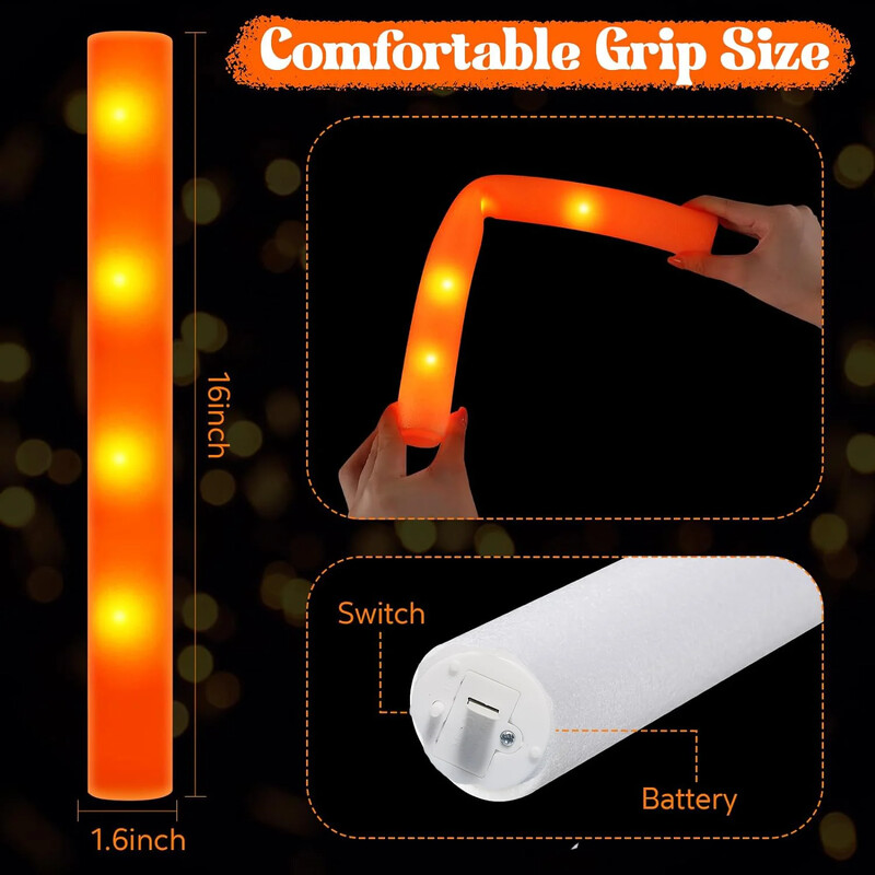 10/30 bucăți LED-uri Bețișoare de spumă decorațiuni de halloween Tub de urale portocalii Bețișoare de spumă strălucitoare pentru decorațiuni de vacanță pentru nuntă