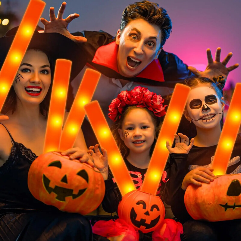 10/30 bucăți LED-uri Bețișoare de spumă decorațiuni de halloween Tub de urale portocalii Bețișoare de spumă strălucitoare pentru decorațiuni de vacanță pentru nuntă