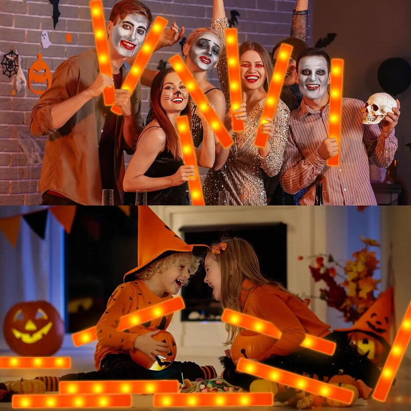 10/30 bucăți LED-uri Bețișoare de spumă decorațiuni de halloween Tub de urale portocalii Bețișoare de spumă strălucitoare pentru decorațiuni de vacanță pentru nuntă