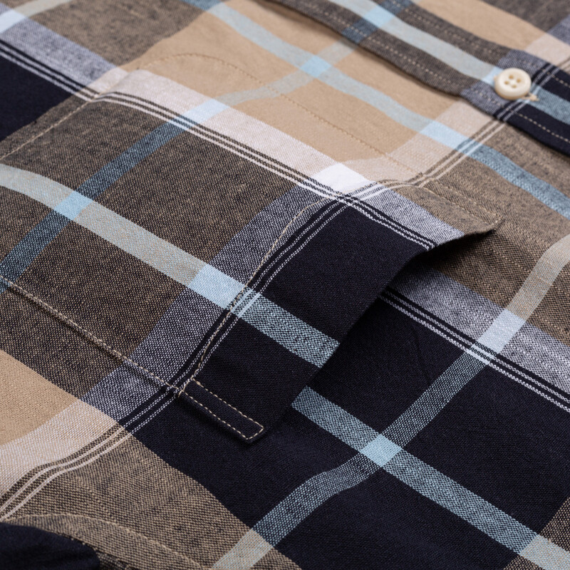 Vīriešu klasisks piegriezums, ikdienas rūtains lina kokvilnas krekls ar vienu kabatu, pogāms, ērti, mīksti, garām piedurknēm, svītru rūtaini krekli