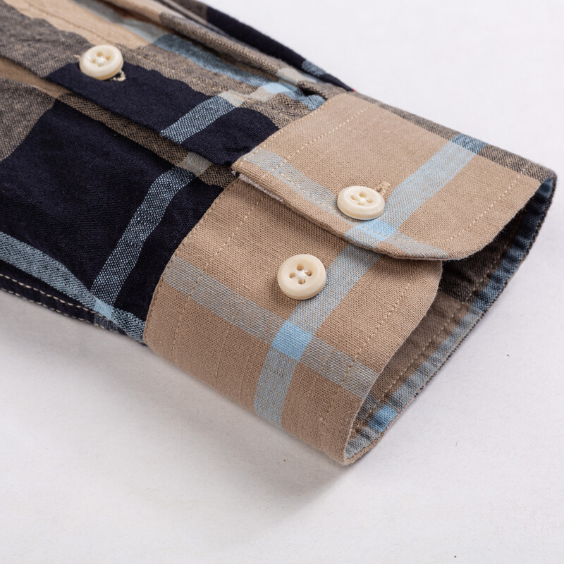 Vīriešu klasisks piegriezums, ikdienas rūtains lina kokvilnas krekls ar vienu kabatu, pogāms, ērti, mīksti, garām piedurknēm, svītru rūtaini krekli