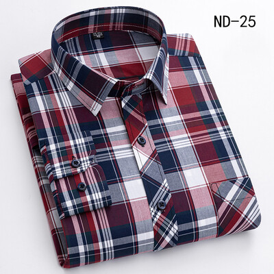 Νέο βαμβακερό καρό πουκάμισο για άντρες με μακρυμάνικο μονό τσεπάκι κανονική εφαρμογή Μαλακό Easy Care Κλασικό φόρεμα Casual πουκάμισα Ανδρικά ρούχα