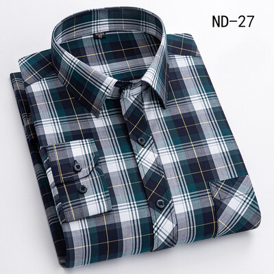 Νέο βαμβακερό καρό πουκάμισο για άντρες με μακρυμάνικο μονό τσεπάκι κανονική εφαρμογή Μαλακό Easy Care Κλασικό φόρεμα Casual πουκάμισα Ανδρικά ρούχα