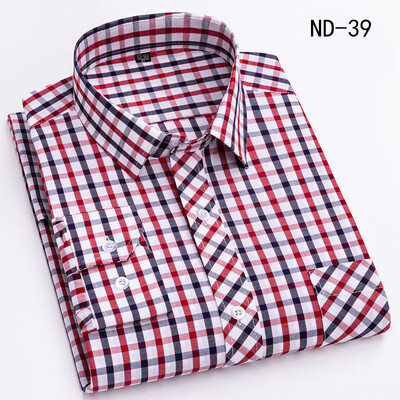 Νέο βαμβακερό καρό πουκάμισο για άντρες με μακρυμάνικο μονό τσεπάκι κανονική εφαρμογή Μαλακό Easy Care Κλασικό φόρεμα Casual πουκάμισα Ανδρικά ρούχα