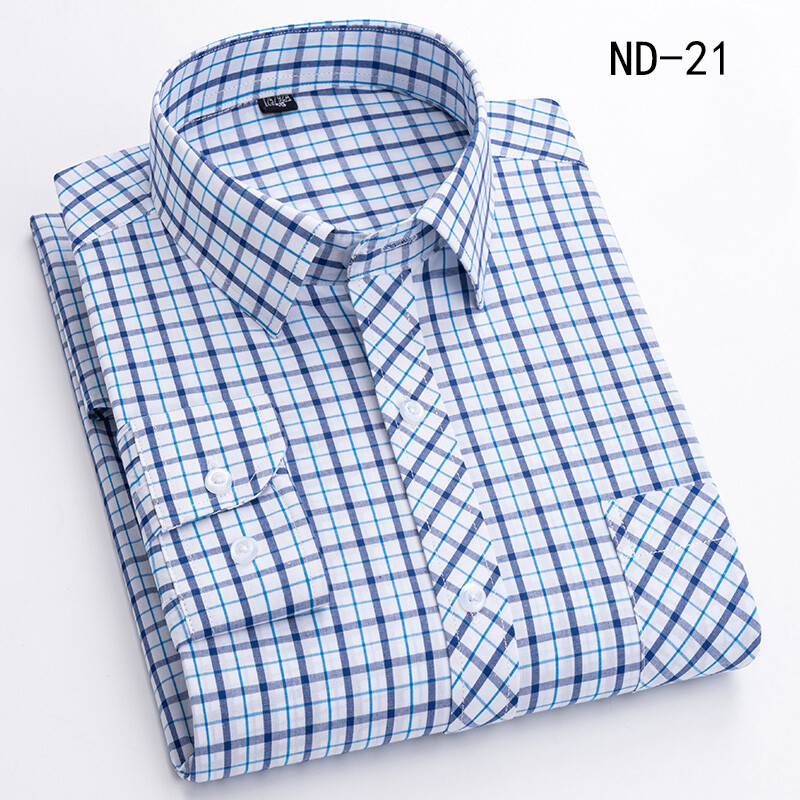 Νέο βαμβακερό καρό πουκάμισο για άντρες με μακρυμάνικο μονό τσεπάκι κανονική εφαρμογή Μαλακό Easy Care Κλασικό φόρεμα Casual πουκάμισα Ανδρικά ρούχα