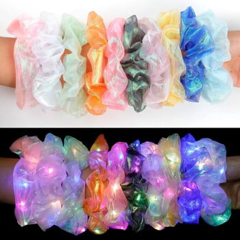 10 τμχ LED Light Hair Scrunchies Light Up Scrunchies Elastic Glow Hairbands Hair Scrunchies Glow Γοργόνα Μπομπονιέρες Προμήθειες