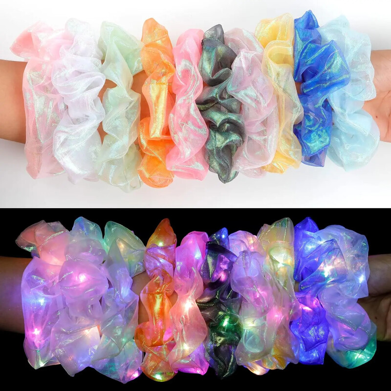 10 bucăți LED-uri Scrunchies pentru păr Scrunchies iluminate Scrunchies Elastic Glow Scrunchies Păr Scrunchies Glow Mermaid Party Favors Rechizite