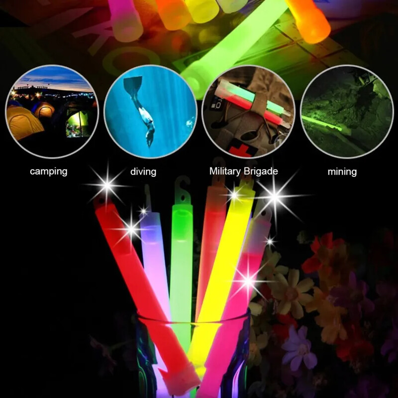 LED Glow Stick 6 collu izdzīvošanas komplekts Military Glow Light Sticks pastaigu un pārgājienu kempinga SOS Gear āra militārais aprīkojums