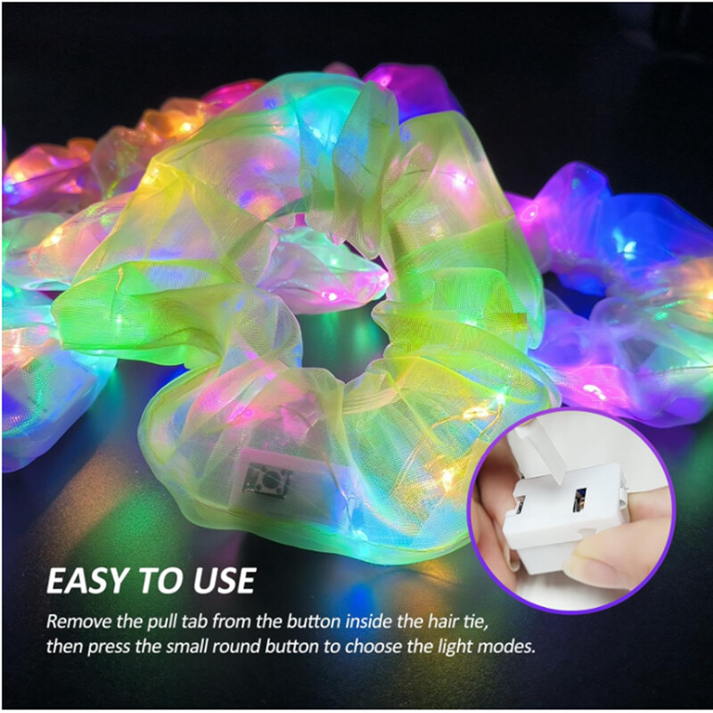 10 vnt LED Scrunchies Light Up Scrunchies Elasting Glow Plaukų juostelės Plaukų Scrunchies Neoniniai priedai su 3 šviesos režimais Merginos, Moterys