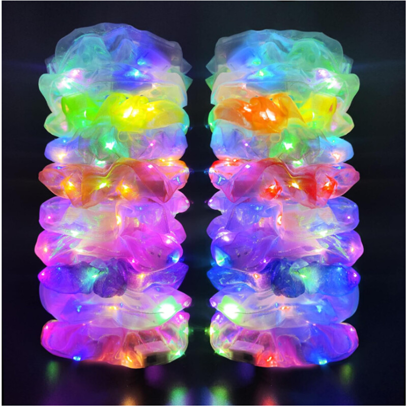 10 vnt LED Scrunchies Light Up Scrunchies Elasting Glow Plaukų juostelės Plaukų Scrunchies Neoniniai priedai su 3 šviesos režimais Merginos, Moterys