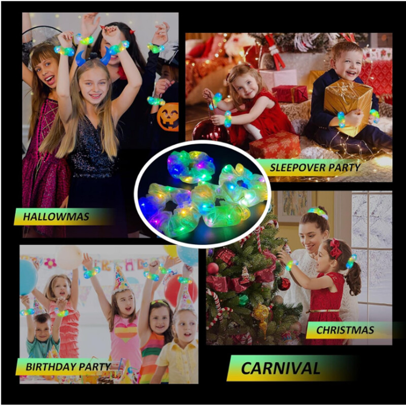 10 vnt LED Scrunchies Light Up Scrunchies Elasting Glow Plaukų juostelės Plaukų Scrunchies Neoniniai priedai su 3 šviesos režimais Merginos, Moterys