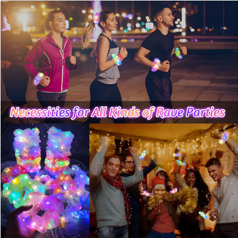 10 vnt LED Scrunchies Light Up Scrunchies Elasting Glow Plaukų juostelės Plaukų Scrunchies Neoniniai priedai su 3 šviesos režimais Merginos, Moterys