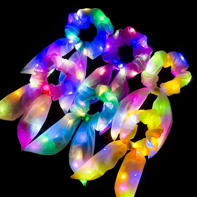 5/10 τεμ. Led Light Up Bow Scrunchies Led Hair Scrunchie Ponytail Holders Γυναικεία αξεσουάρ Glow in The Dark Party Favors Supplies