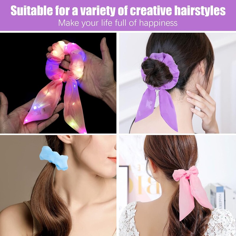 5/10db Led Light Up masni Scrunchie Led Hair Scrunchie Lófarok Tartók Női Kiegészítők Sötétben Ragyog Party Favors Kellékek