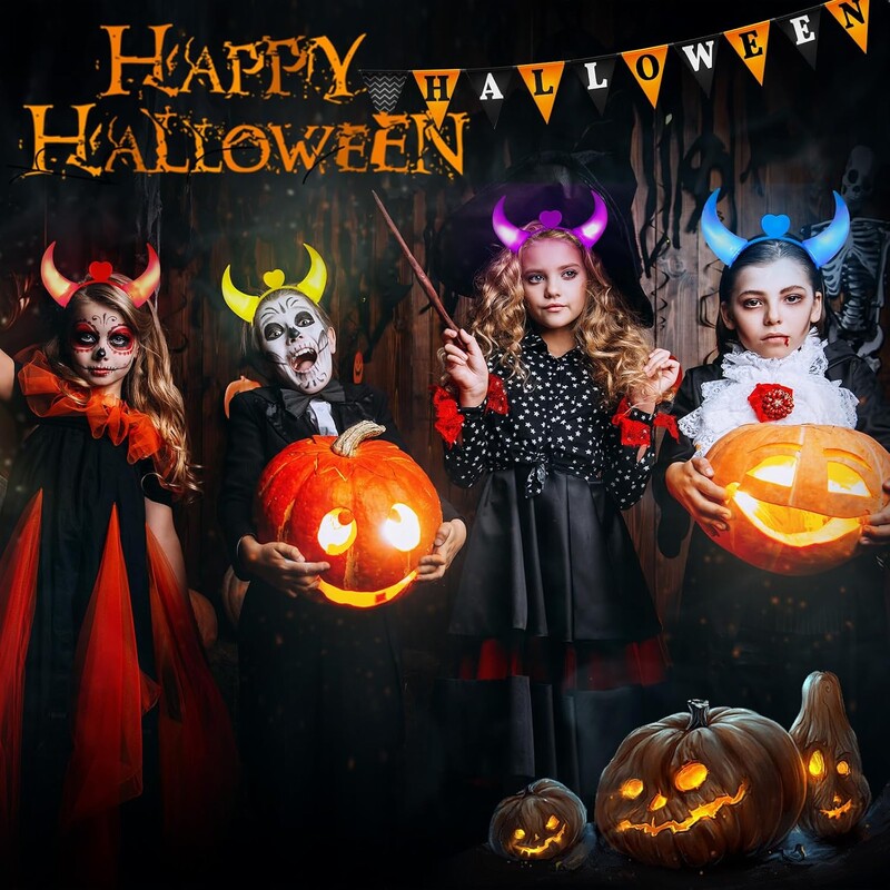 5 vnt Devil Horns Light Up galvos juosta LED Devil Horns galvos juosta Mirksi vaikams suaugusiems Helovino ir Kalėdų vakarėlio dekoras
