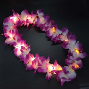 Жени Момиче Hawaii Light Up Flower Lei Колие Hula Garland Wedding Wedding Hawaiian Costume Tropical Luau Glow Party Halloween