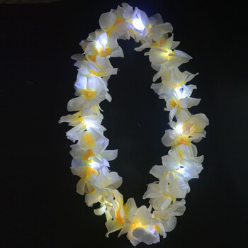 Жени Момиче Hawaii Light Up Flower Lei Колие Hula Garland Wedding Wedding Hawaiian Costume Tropical Luau Glow Party Halloween