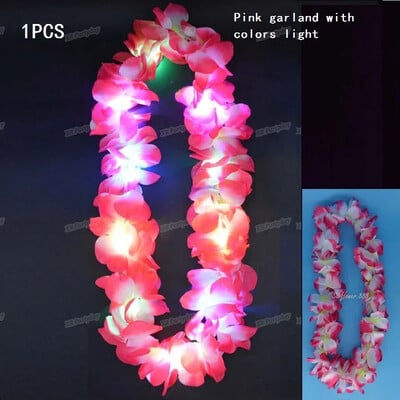 Femei Fată Hawaii Lumină Colier Lei Colier Ghirlanda Hula Coroana Nunta Costum Hawaiian Tropical Luau Strălucire Petrecere Halloween
